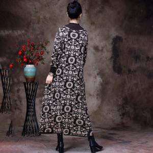 Totem Pattern Knit Mock Neck Dress Winter Printed Sweater Dress