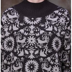 Totem Pattern Knit Mock Neck Dress Winter Printed Sweater Dress