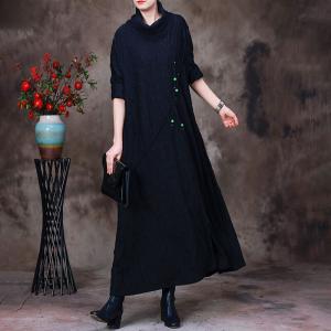 Solid Color Pendants Sweater Dress Elegant Turtleneck Dress