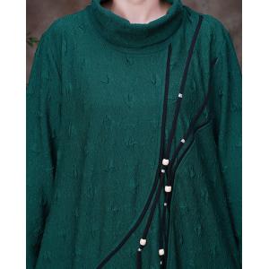 Solid Color Pendants Sweater Dress Elegant Turtleneck Dress