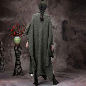 Draped Collar Tassel Cape Woolen Plus Size Sweater Cloak