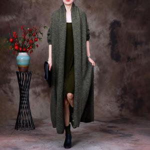 Woolen Oversized Long Cardigan Mid-Calf Knit Coat