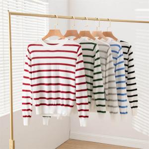 Horizontal Striped Basic Knit Sweater Cotton and Cashmere Tee