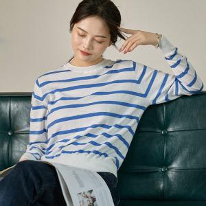 Horizontal Striped Basic Knit Sweater Cotton and Cashmere Tee