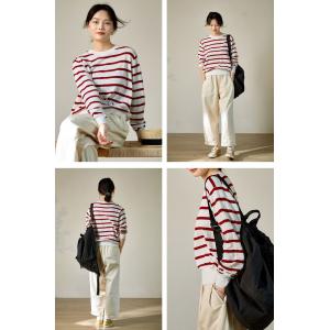 Horizontal Striped Basic Knit Sweater Cotton and Cashmere Tee