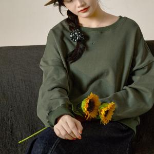 Letter Embroidery Plain Sweatshirt Long Sleeve Cotton Pullover