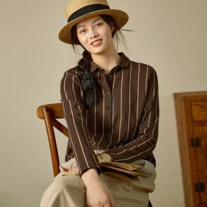 Vertical Striped Business Shirt Long Sleeve Ladies Shirt