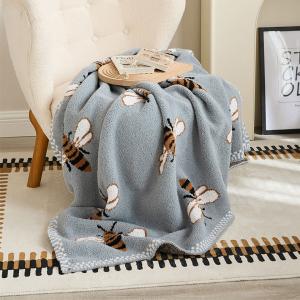 Cute Beef Pattern Blue Blanket Winter Warm Bedding