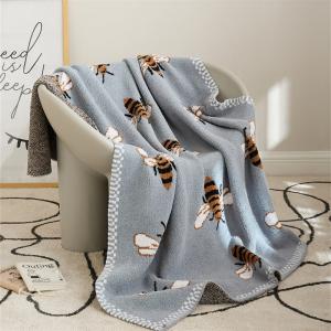 Cute Beef Pattern Blue Blanket Winter Warm Bedding