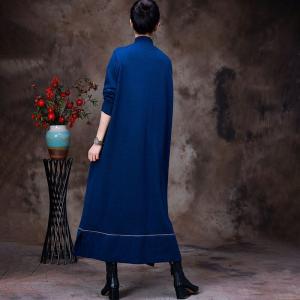 Two Front Pocket High Collar Dress Winter Jersey Dress