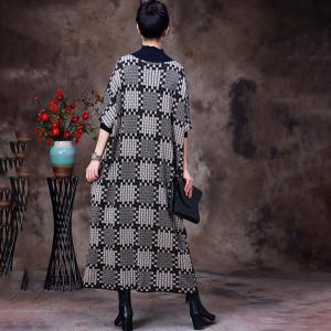 Over50 Style Mock Neck Checker Dress Wool Knit Jersey Dress