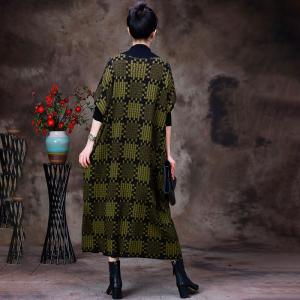 Over50 Style Mock Neck Checker Dress Wool Knit Jersey Dress