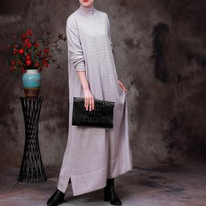 Solid Colored Maxi Wool Jersey Dress Elegant Slits Dress