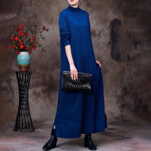 Solid Colored Maxi Wool Jersey Dress Elegant Slits Dress