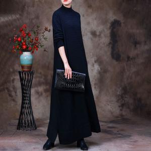 Solid Colored Maxi Wool Jersey Dress Elegant Slits Dress