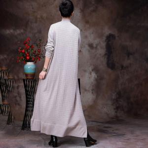 Solid Colored Maxi Wool Jersey Dress Elegant Slits Dress