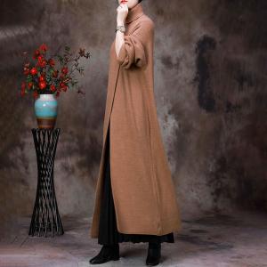 Big Front Slit Sweater Dress Knitting Turtleneck Dress