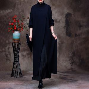 Big Front Slit Sweater Dress Knitting Turtleneck Dress