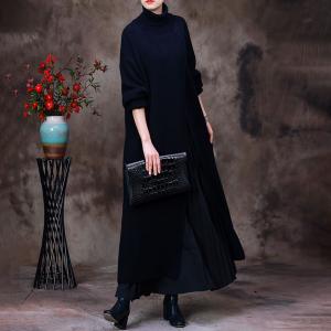 Big Front Slit Sweater Dress Knitting Turtleneck Dress