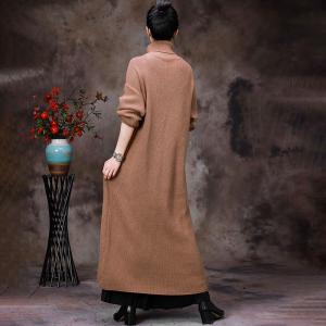 Big Front Slit Sweater Dress Knitting Turtleneck Dress