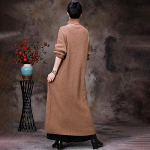 Big Front Slit Sweater Dress Knitting Turtleneck Dress