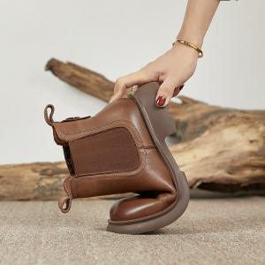 Chunky Heels Cowhide Chelsea Boots British Fleeced Booties