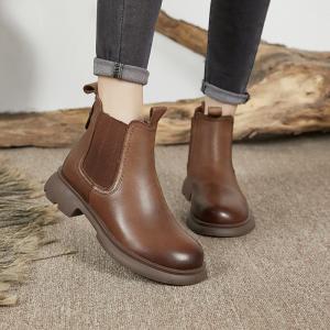 Chunky Heels Cowhide Chelsea Boots British Fleeced Booties