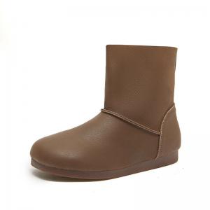 Soft Leather Fur Lining Boots Flat Buskin Boots for Women