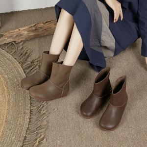 Soft Leather Fur Lining Boots Flat Buskin Boots for Women