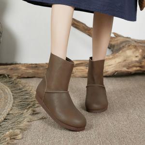 Soft Leather Fur Lining Boots Flat Buskin Boots for Women