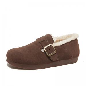 Preppy Style Fur Flats Slip-On Winter Sandals for Women