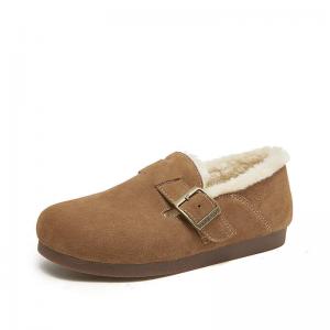 Preppy Style Fur Flats Slip-On Winter Sandals for Women