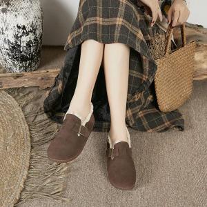 Preppy Style Fur Flats Slip-On Winter Sandals for Women