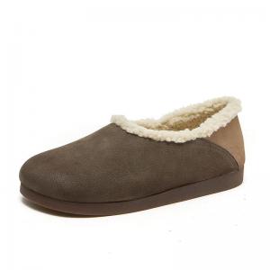 Lamb Wool Lining Leather Flats Contrast Color Winter Slip-On