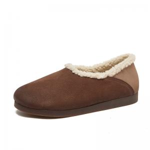 Lamb Wool Lining Leather Flats Contrast Color Winter Slip-On