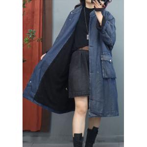 Sherpa Lining Midi Denim Coat Front Pocket Flouncing Trench Coat