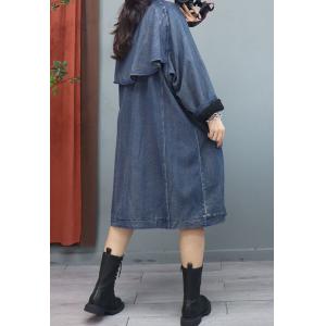 Sherpa Lining Midi Denim Coat Front Pocket Flouncing Trench Coat