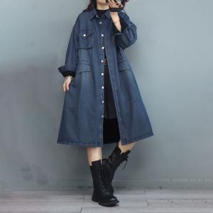 Multi-Pockets Sherpa Lining Denim Coat Plus Size Cinched Coat