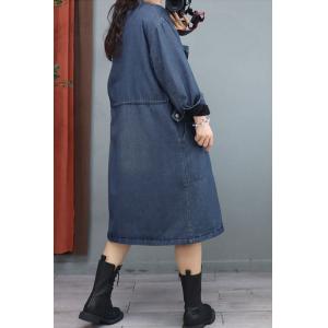 Multi-Pockets Sherpa Lining Denim Coat Plus Size Cinched Coat