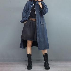 Multi-Pockets Sherpa Lining Denim Coat Plus Size Cinched Coat