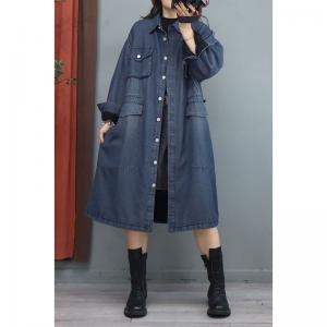 Multi-Pockets Sherpa Lining Denim Coat Plus Size Cinched Coat