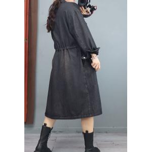 Multi-Pockets Sherpa Lining Denim Coat Plus Size Cinched Coat