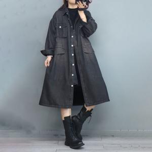 Multi-Pockets Sherpa Lining Denim Coat Plus Size Cinched Coat