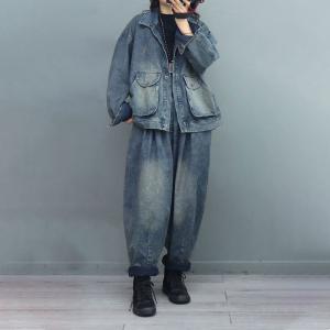 Urban Frayed Washed Denim Oversized Jacket with Front Pocket