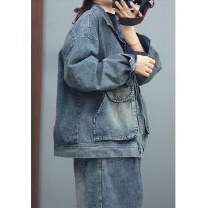 Urban Frayed Washed Denim Oversized Jacket with Front Pocket