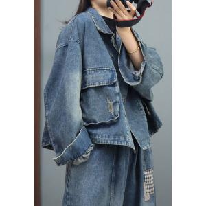 Double-Breasted Blue Jean Jacket Plus Size Short Jacket