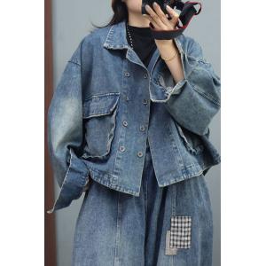 Double-Breasted Blue Jean Jacket Plus Size Short Jacket