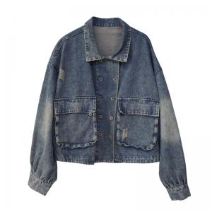 Double-Breasted Blue Jean Jacket Plus Size Short Jacket