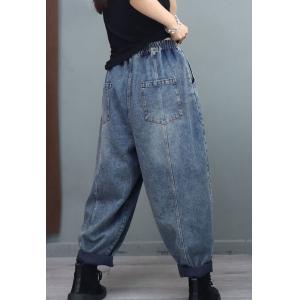 Plaid Patchwork Baggy Carrot Jeans Winter Stone Wash Jeans