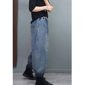 Plaid Patchwork Baggy Carrot Jeans Winter Stone Wash Jeans